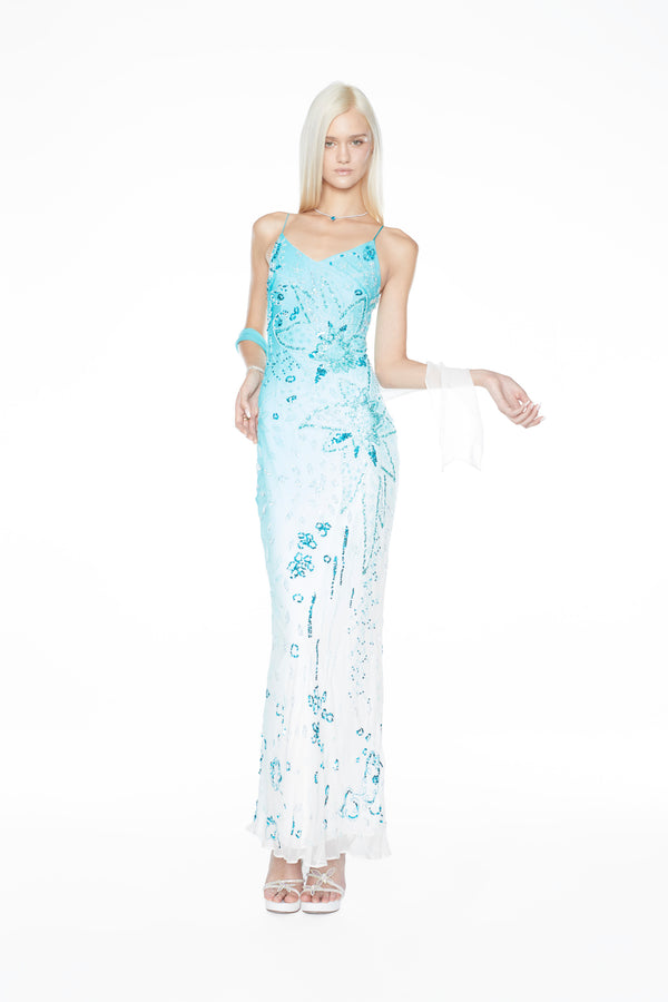 'The Marina' - 100% Silk Hand Beaded Evening Gown