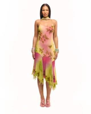 'The Coral' Silk, Hand-beaded Asymmetrical gown (Pre-order)