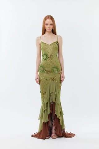(Pre-order) The Enchanted Ivy Gown - 100% silk hand beaded floor length dress with shawl