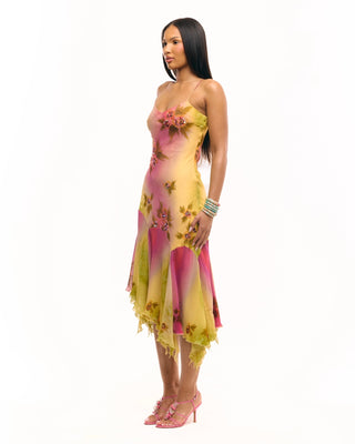 'The Coral' Silk, Hand-beaded Asymmetrical gown (Pre-order)