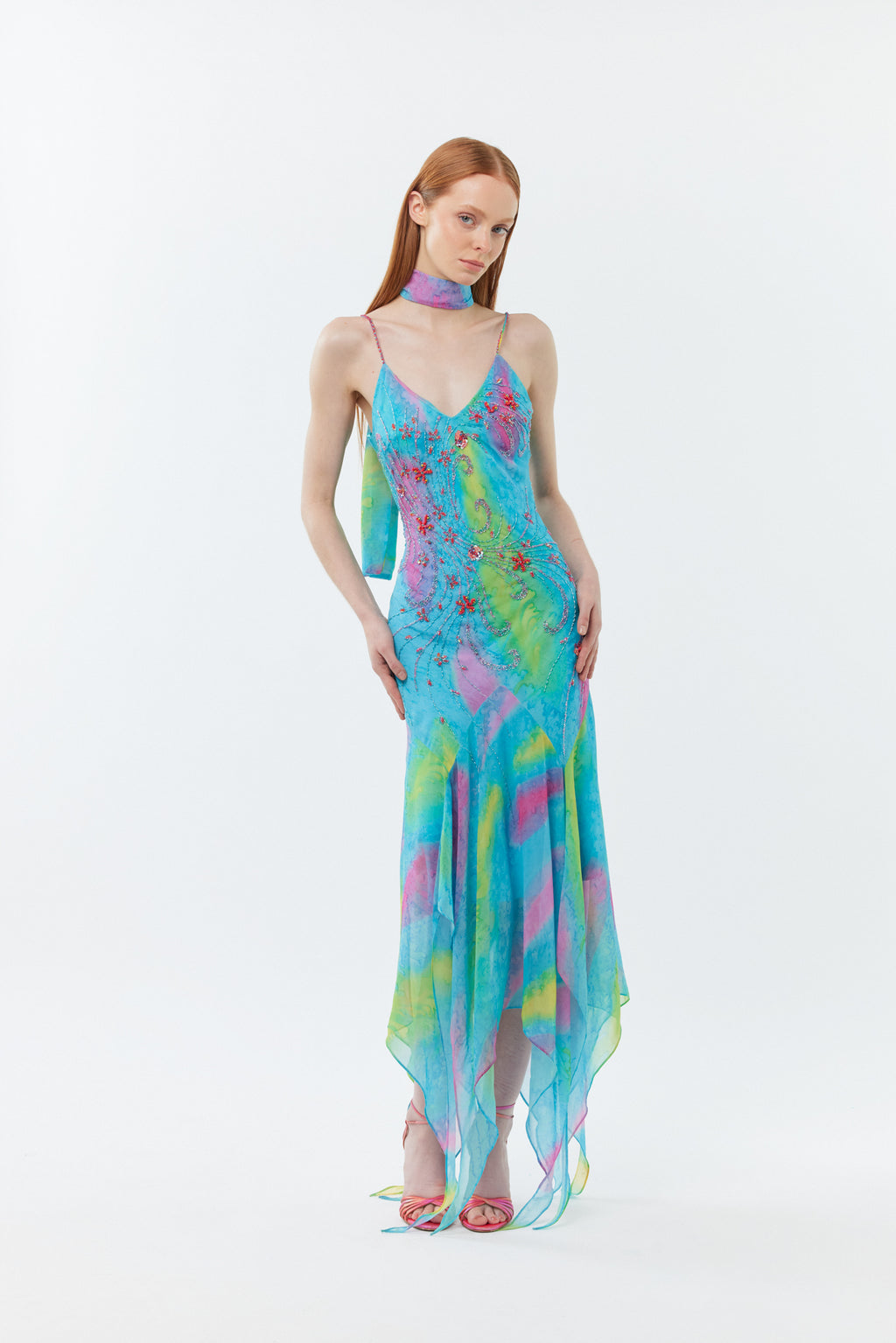 The Aurelia - Hand-beaded cocktail gown with shawl