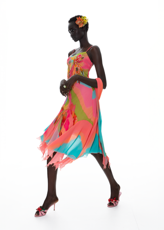 The Tulipa cocktail gown - Limited edition hand painted gown with shawl