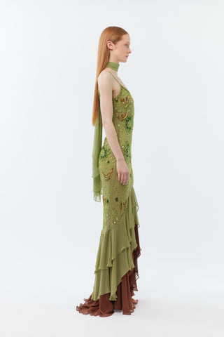 (Pre-order) The Enchanted Ivy Gown - 100% silk hand beaded floor length dress with shawl
