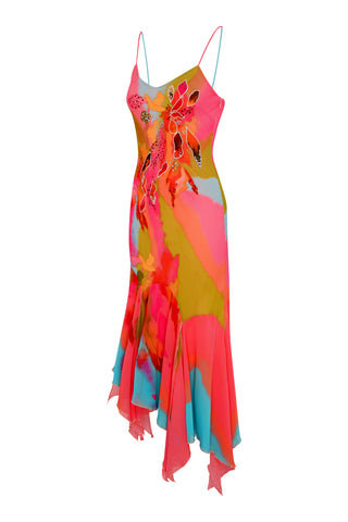 Colorful dress with floral pattern on a white background