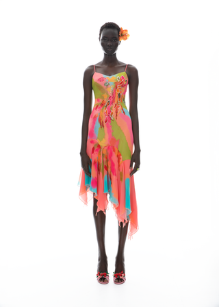 The Tulipa cocktail gown - Limited edition hand painted gown with shawl