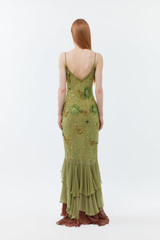 (Pre-order) The Enchanted Ivy Gown - 100% silk hand beaded floor length dress with shawl
