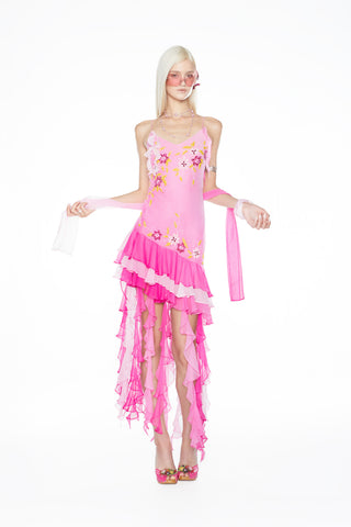 ‘The Rosette Skies’ 100% Silk & Crystal Embellished Mini Dress