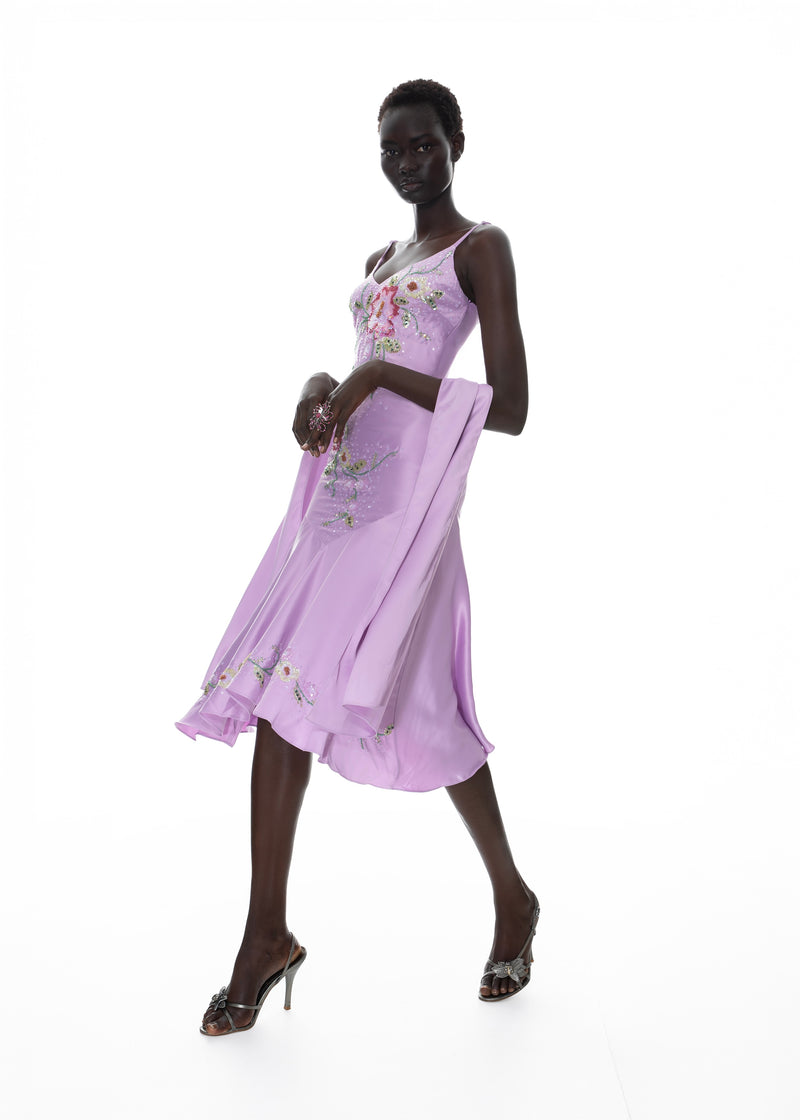 'The Satin Moonelle' Hand-Beaded Evening Gown