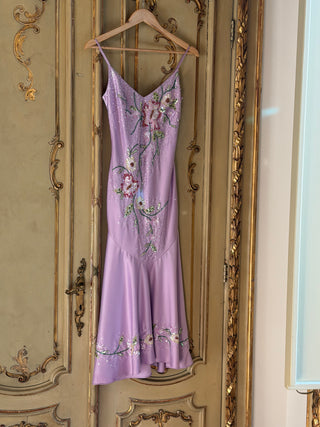 'The Satin Moonelle' Hand-Beaded Evening Gown