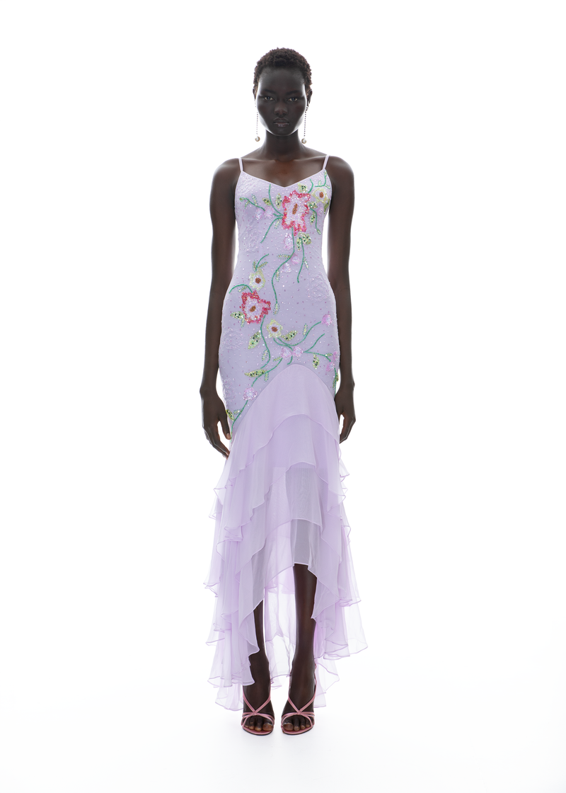 The Enchanted Moonelle Gown | 100% Silk Lavender Hand-Beaded Gown