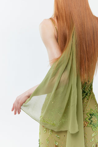 (Pre-order) The Enchanted Ivy Gown - 100% silk hand beaded floor length dress with shawl