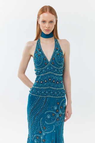 The Starry Night Gown - 100% hand beaded floor length dress