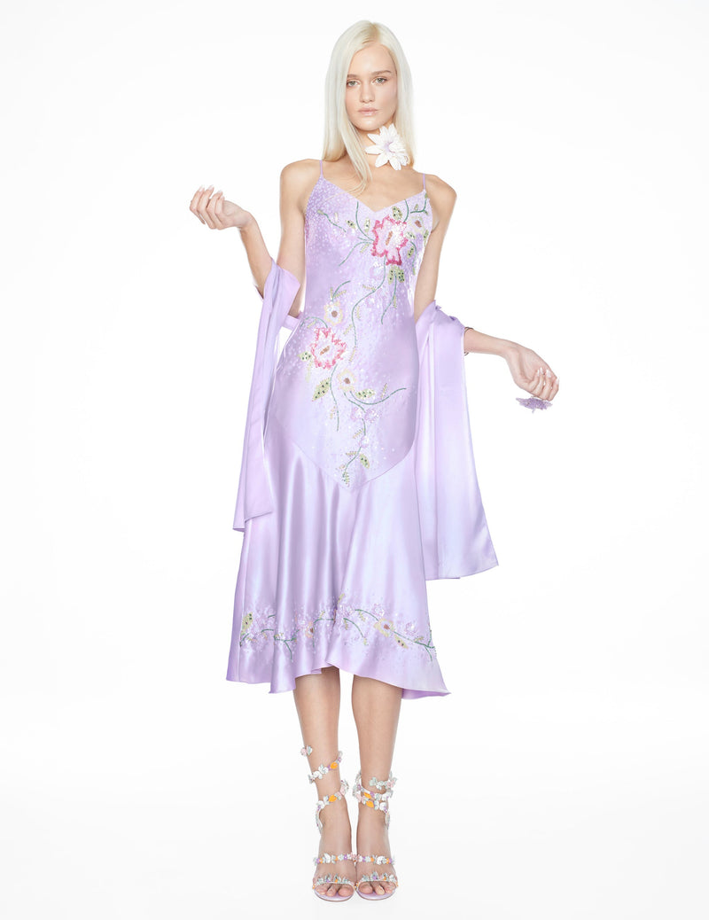 'The Satin Moonelle' Hand-Beaded Evening Gown