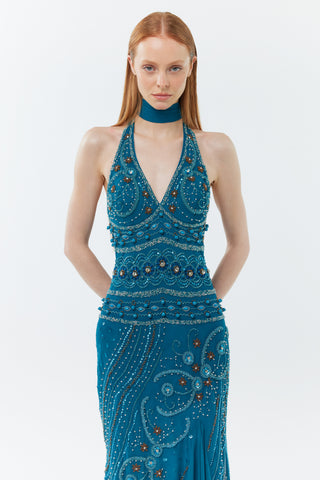 The Starry Night Gown - 100% hand beaded floor length dress