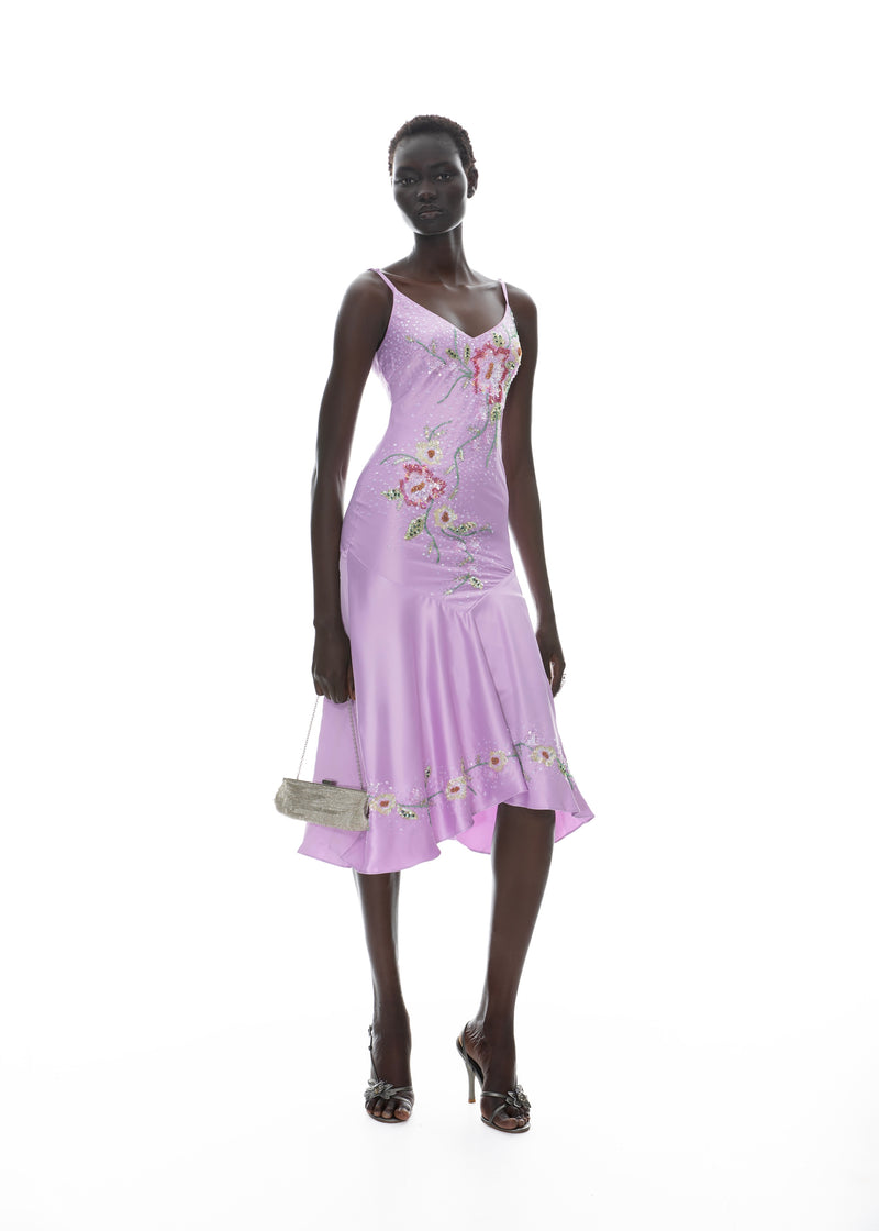 'The Satin Moonelle' Hand-Beaded Evening Gown