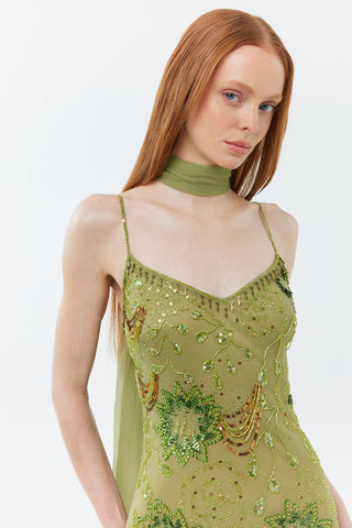 (Pre-order) The Enchanted Ivy Gown - 100% silk hand beaded floor length dress with shawl