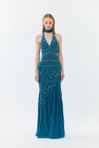 The Starry Night Gown - 100% hand beaded floor length dress