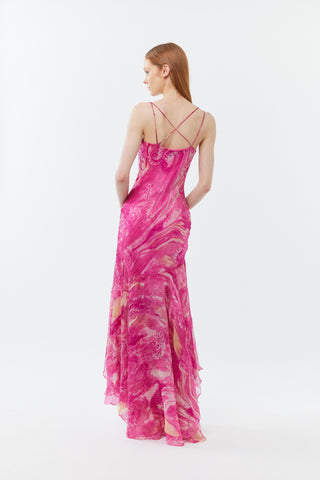 The Blooming Rose - 100% Silk Floor Length Evening Gown