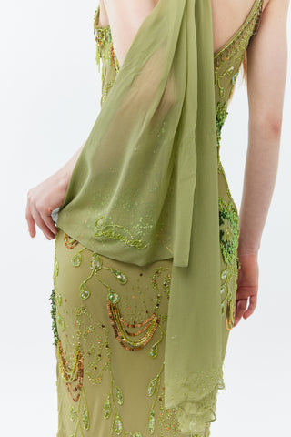 (Pre-order) The Enchanted Ivy Gown - 100% silk hand beaded floor length dress with shawl