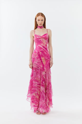 The Blooming Rose - 100% Silk Floor Length Evening Gown