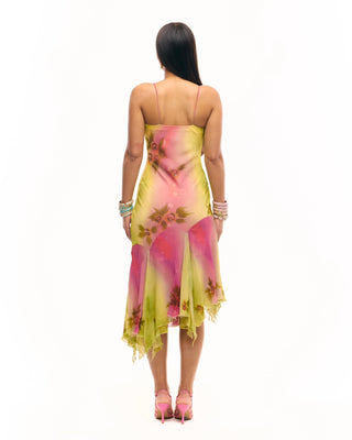 'The Coral' Silk, Hand-beaded Asymmetrical gown (Pre-order)