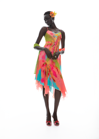 The Tulipa cocktail gown - Limited edition hand painted gown with shawl