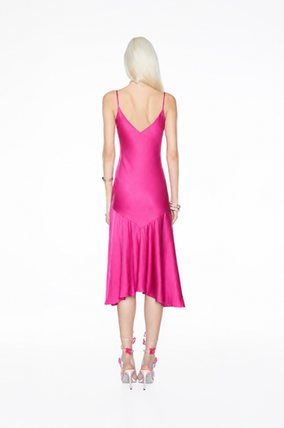The Satin Amethyst Aurora - Hand Beaded Midi Dress